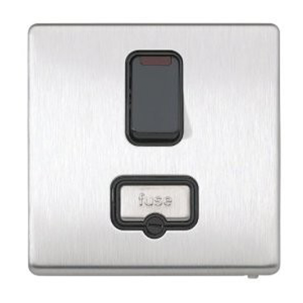 MK 13A 1 Gang Switch Socket SS K24357BSSB, Polished Stainless Steel Single Gang Switch Socket, Rated at 13A, Combining Stylish Look with High Durability and Safety